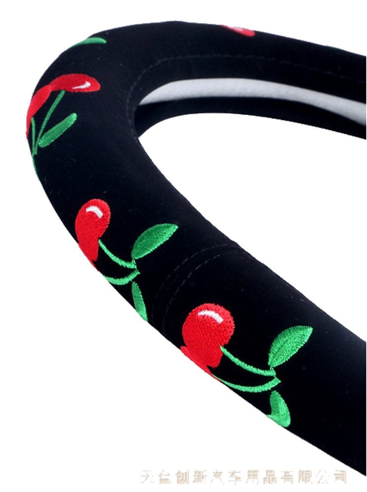 Mayco Bell Automotive Women Embroidery Cute Car Steering Wheel Cover (Cherry) - Image 4